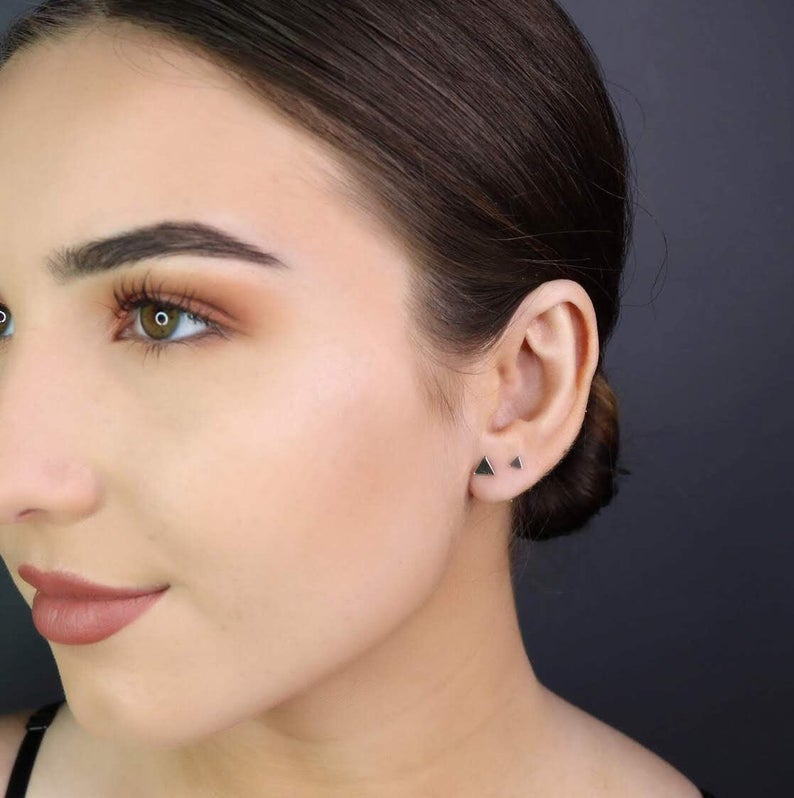 14K Gold Triangle Stud Earrings | Tiny & Small Minimalist Studs